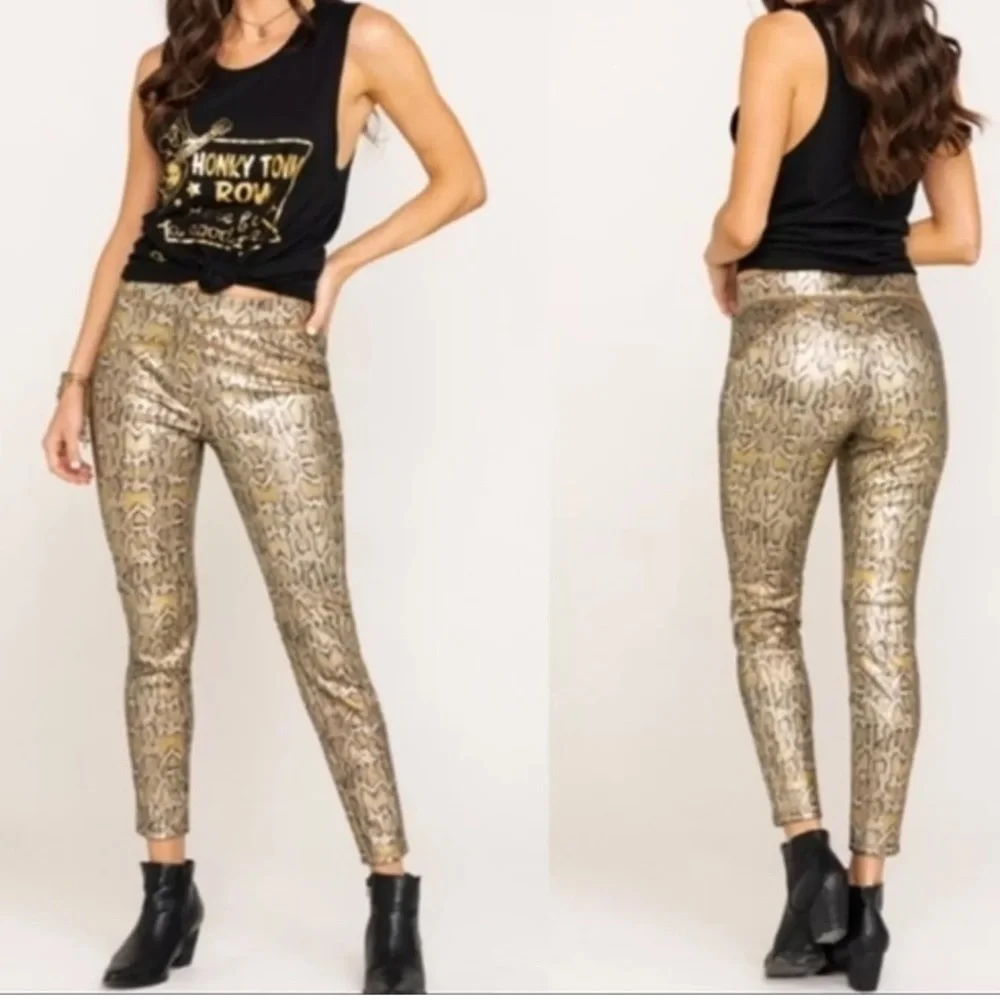 Free People | NWT Rio Vegan Metallic Gold Python Snakeskin Pull On Leggings M